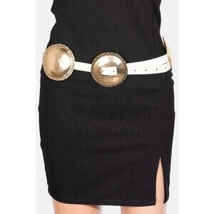 Western Concho Discs Vegan Leather Belt Ivory Gold